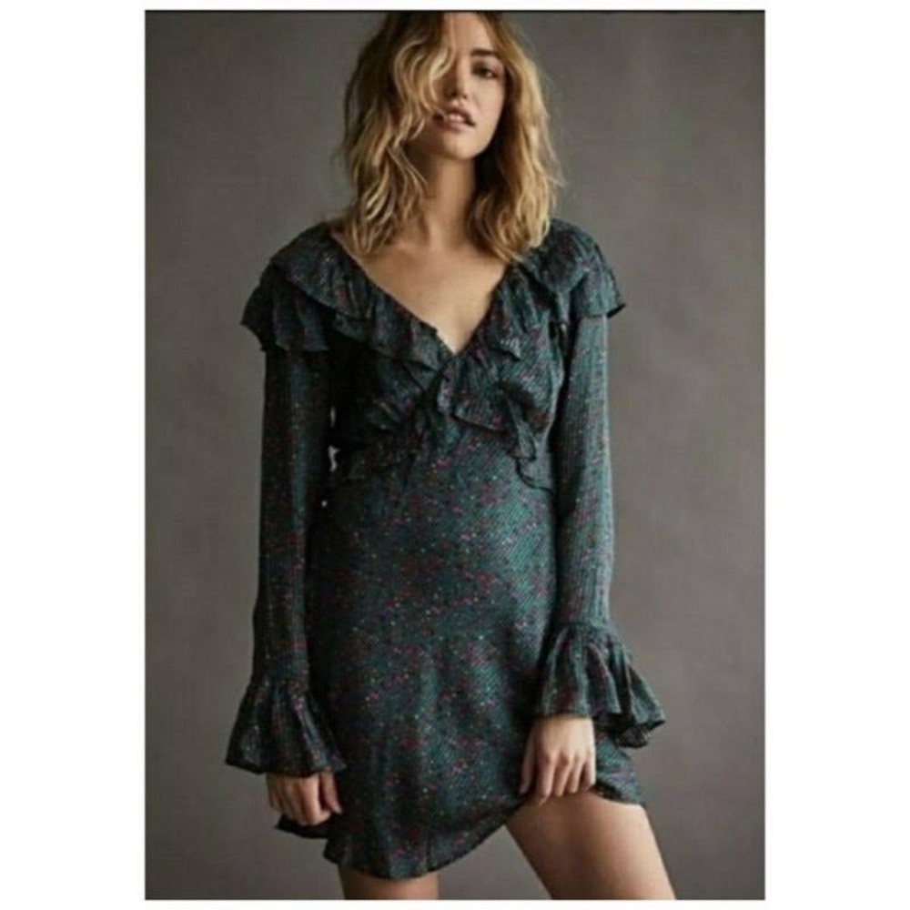 NWOT Free People Sweetest Thing Green Floral Ruffled Dress